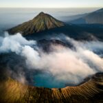 Volcano with clouds